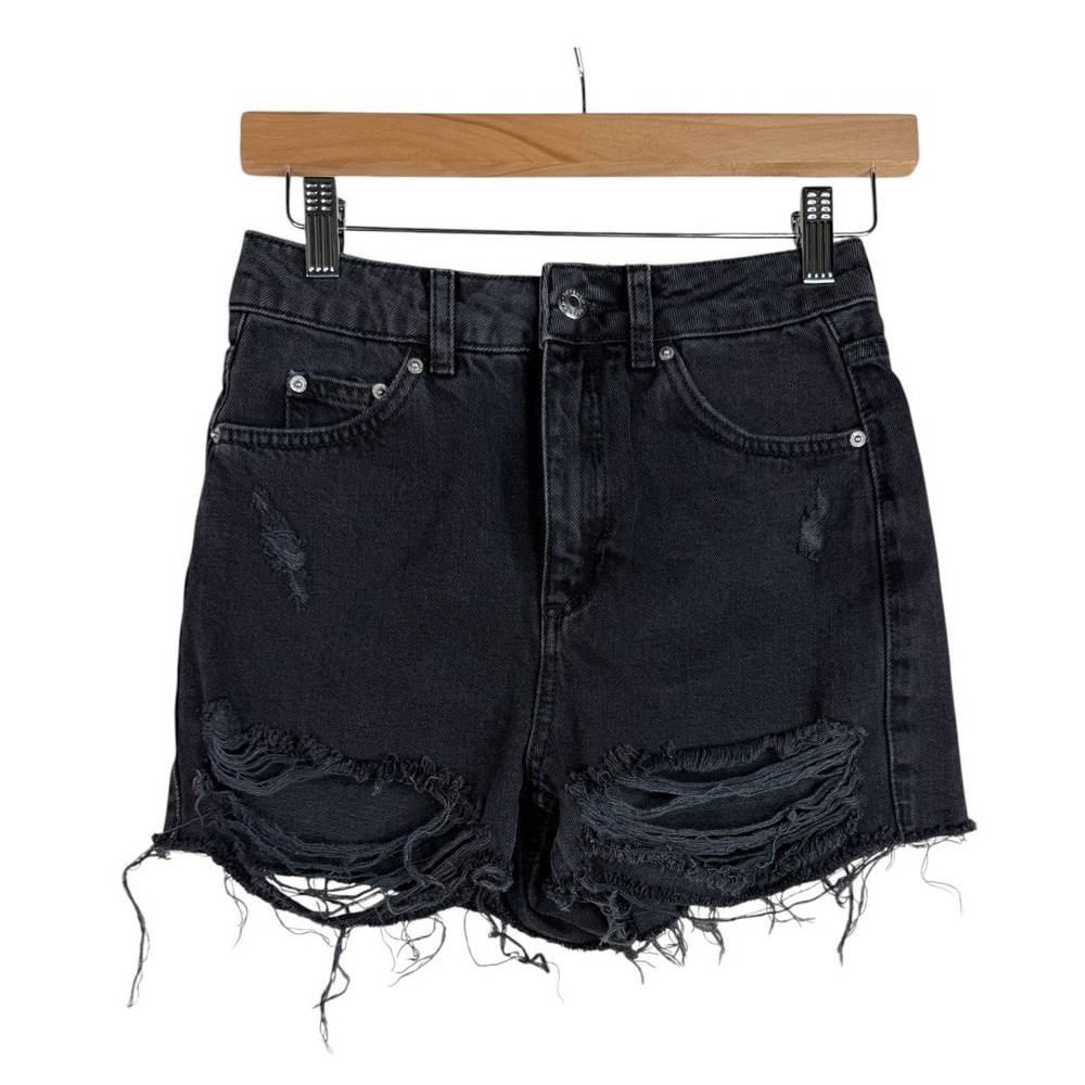 Topshop Moto Women's‎ Black Distressed High Rise Jean Shorts Size 2